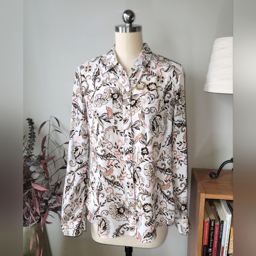 White House Black Market Blouse Floral Print Size 4